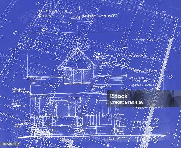 Ilustración de Blueprints y más Vectores Libres de Derechos de Aire libre - Aire libre, Arquitectura, Azul