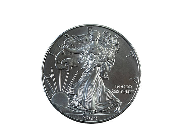 istock Uncirculated American Silver Eagle Dollar Coin isolated on white 487360713