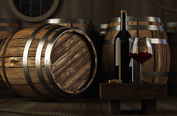 concepto de vinos - winery wine cellar barrel fotografías e imágenes de stock