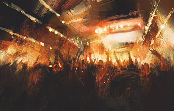 cheering crowd at concert digital painting showing cheering crowd at concert audience backgrounds stock illustrations