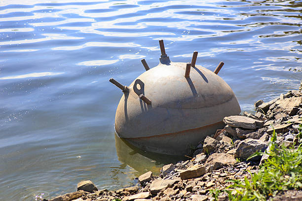 army sea mine on water near the coast