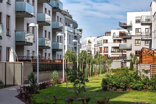 istock Modern complex of white apartment buildings, Warsaw 487371330