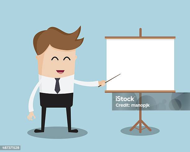 Businessman And Blank White Board Stock Illustration - Download Image Now - 2015, Adult, Adults Only