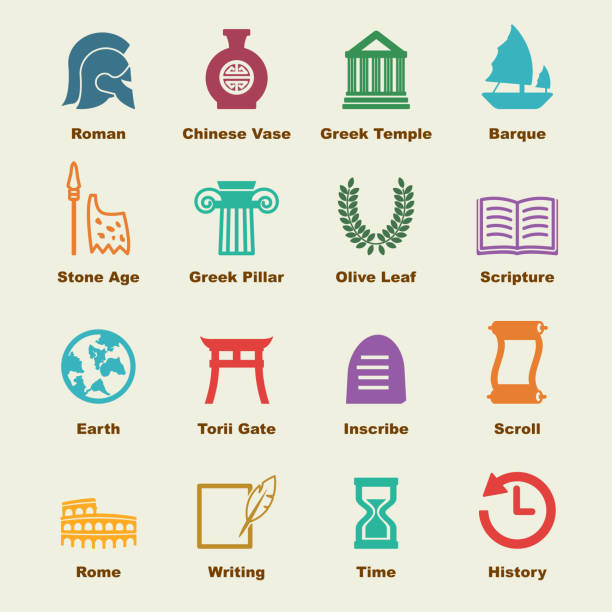 history elements history elements, vector infographic icons stone age stock illustrations