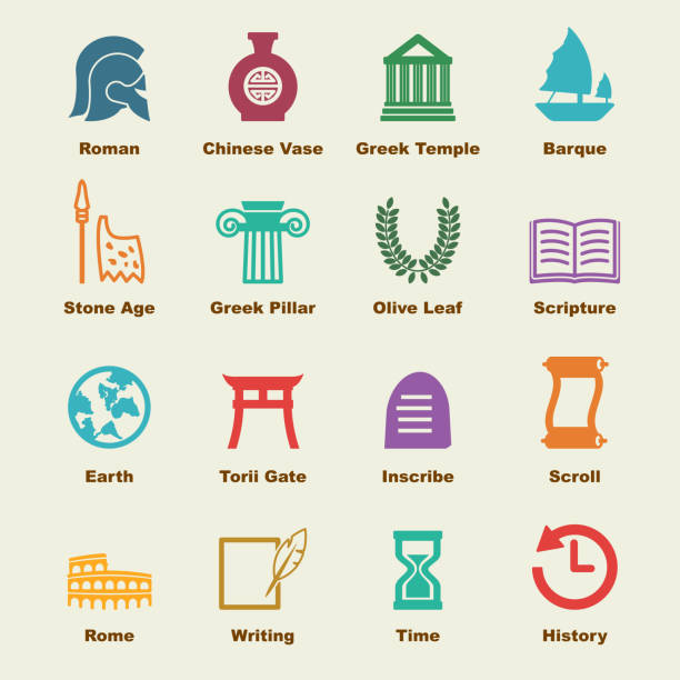 history elements history elements, vector infographic icons book dedication stock illustrations