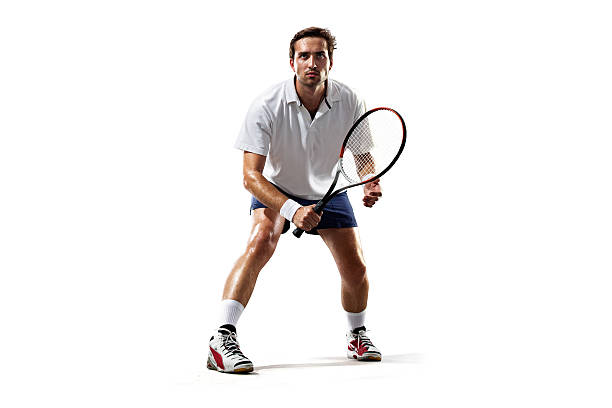 isolated on white young man is playing tennis