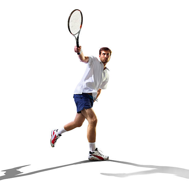 istock isolated on white young man is playing tennis 487378846