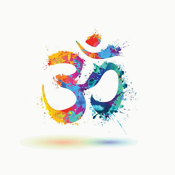 illustrazioni stock, clip art, cartoni animati e icone di tendenza di om simbolo induista fortunato - om symbol yoga symbol hinduism