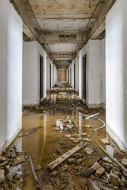 istock Abandoned buildings were flooded. 487384454