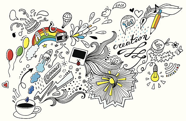 doodle funny doodles from one cup of coffee drawing of metaphor stock illustrations