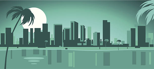 illustrations, cliparts, dessins animés et icônes de panorama de miami - miami florida skyline florida city