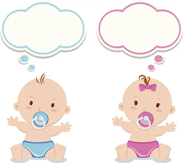Vector illustration of Little baby boy and baby girl