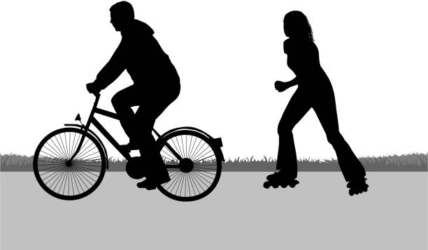 silhouetten von menschen - focus on shadow women bicycle outdoors stock-grafiken, -clipart, -cartoons und -symbole