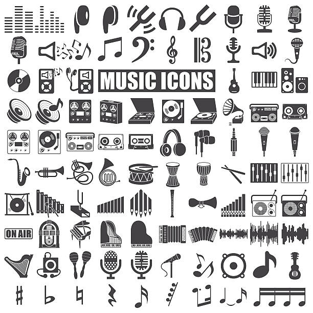 ilustrações, clipart, desenhos animados e ícones de ícones de música - musical instrument