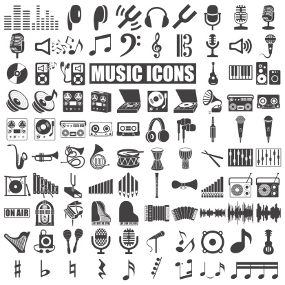 music icons set on white background. Vector