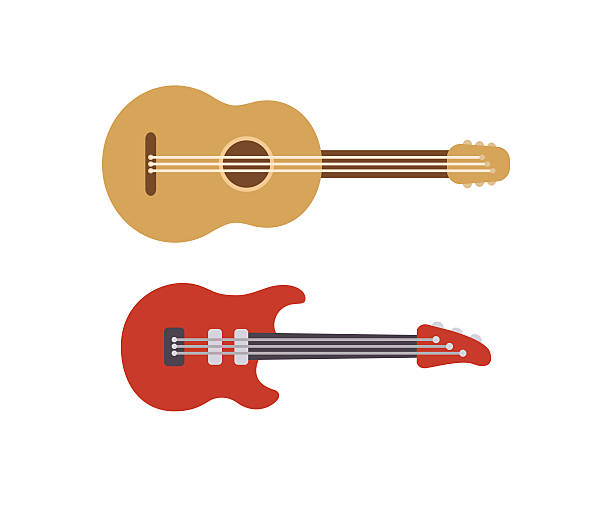 Two guitars Two flat stylized guitars: classic acoustic and modern electric. Simple cartoon vector illustration of musical instruments. guitar stock illustrations