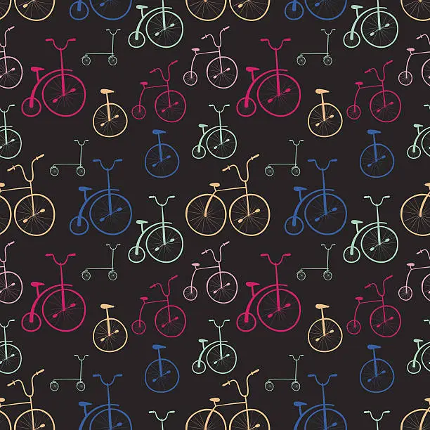 Vector illustration of Seamless bicycles pattern. Bikes. Use for pattern fills, surface