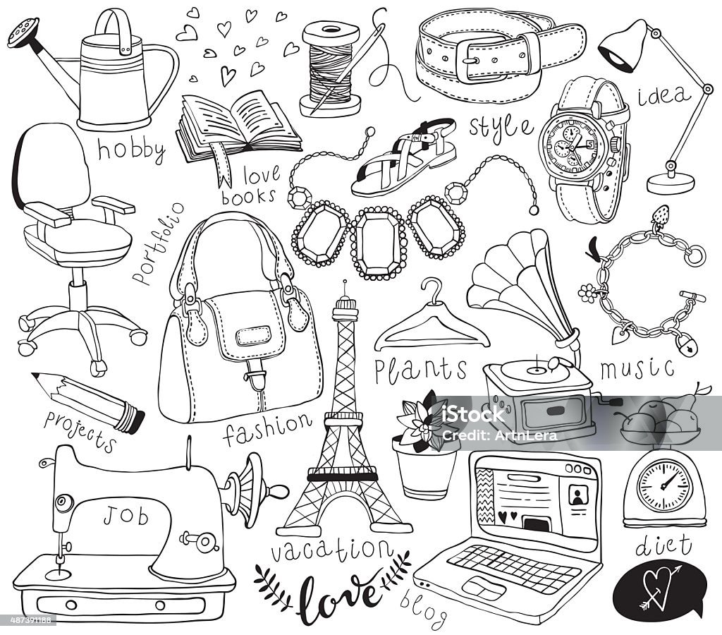 blog doodles set hand-drawn blog doodles set Jewelry stock vector