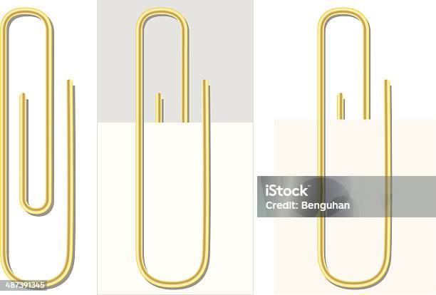 Paper Clip In Gold Color On White Stock Illustration - Download Image Now - Attached, Binder Clip, Clamp