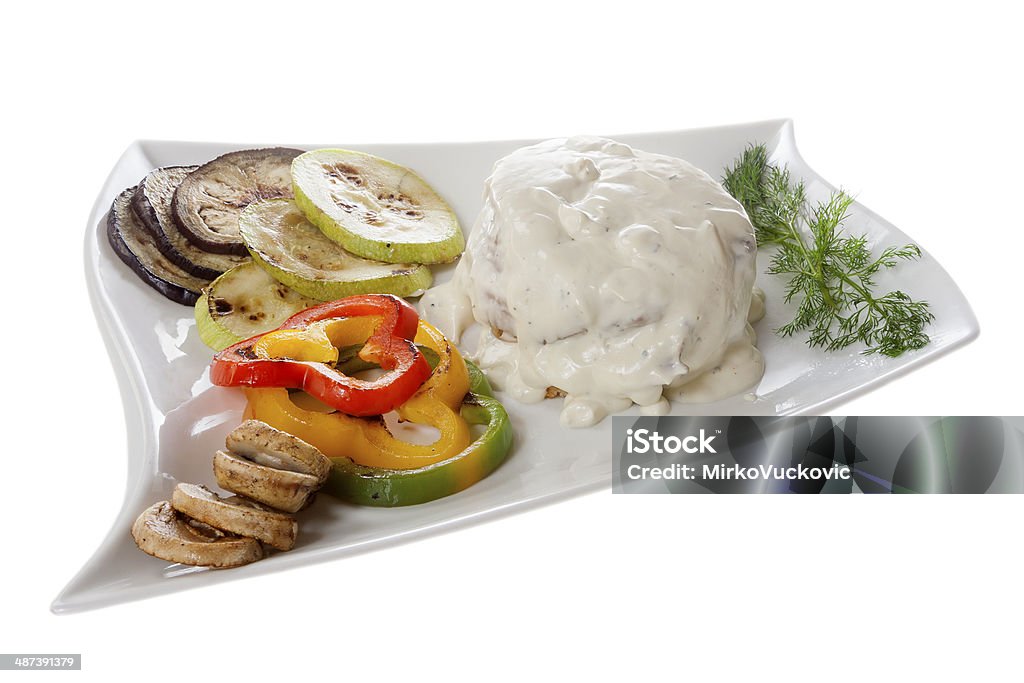 Fillet steak, gorgonzola and grilled vegetables Beefsteak with gorgonzola sauce and grilled vegetables on the plate. Beef Stock Photo