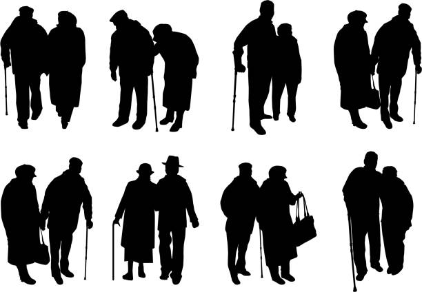 Senior .Silhouettes of people. Senior .Silhouettes of people. vector love care old stock illustrations