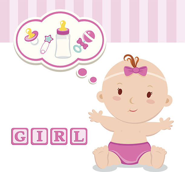 маленькая девочка-младенец - baby clothing its a girl newborn baby goods stock illustrations