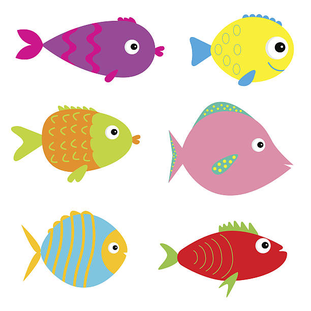 Set of cute cartoon fishes. Isolated. Set of cute cartoon fishes. Isolated. Vector illustration cartoon of fish with lips stock illustrations