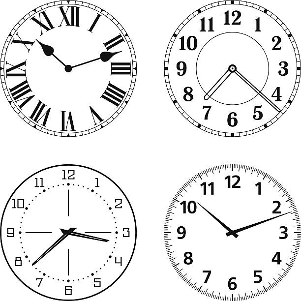 ilustraciones, imágenes clip art, dibujos animados e iconos de stock de conjunto de diferentes caras de reloj - clock hand