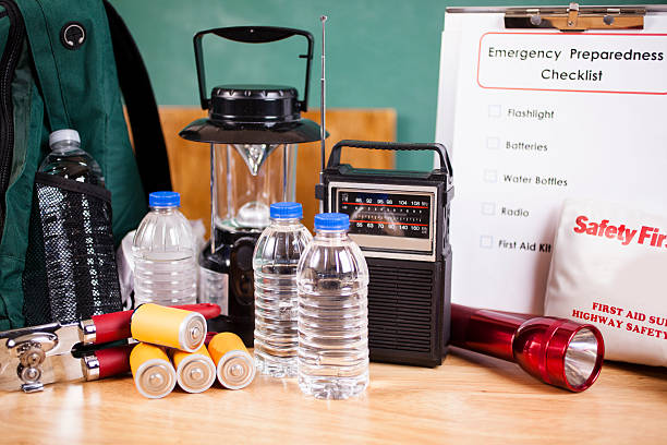 istock Emergency preparedness checklist and natural disaster supplies. 487394538