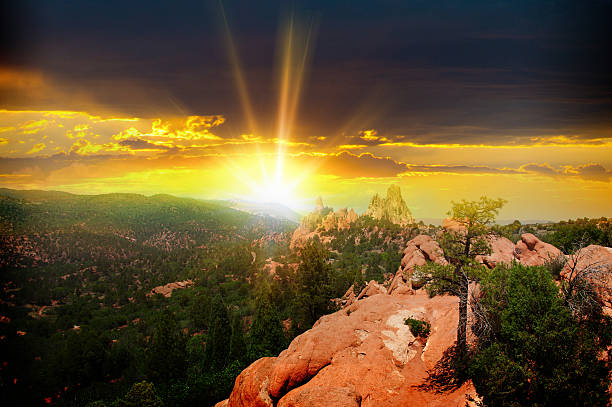 Sunset at Garden of the Gods, Colorado Springs Garden of the Gods, Colorado Springs, Colorado colorado springs stock pictures, royalty-free photos & images