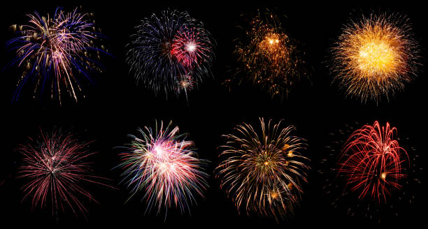 istock Colorful holiday fireworks on black sky background 487402180