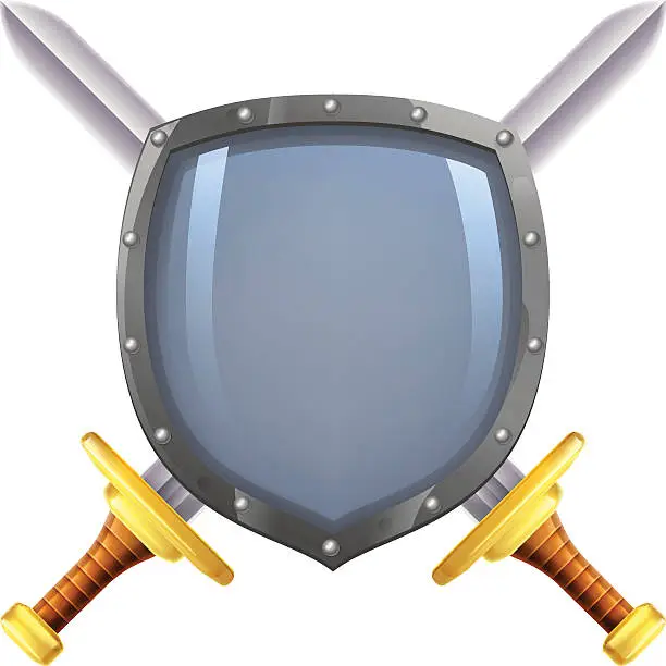 Vector illustration of Crossed swords shield