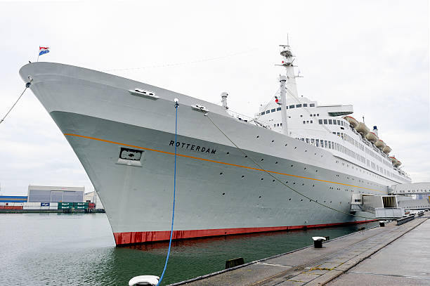 Rotterdam, The Netherlands - April 6, 2014: The former cruiseship SS Rotterdam, once owned by the Holland-Amerika Line, has been converted into a hotel that's permanently moored at the 3e Katendrechtse Hoofd in the Katendrecht quarter in Rotterdam.