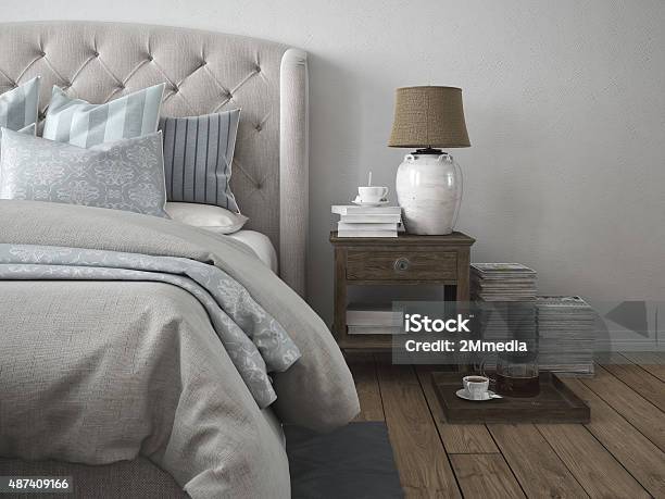 Luxury Vintage Style Bedroom 3d Rendering Stock Photo - Download Image Now - 2015, Apartment, Architecture