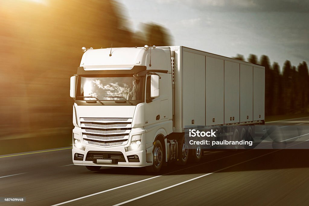 Refrigerated Truck Road transport with a refrigerated trailer.  Truck Stock Photo