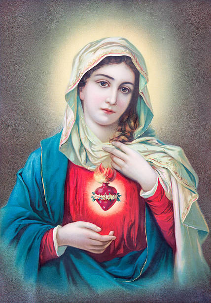 Heart of Virgin Mary - typically catholic image Sebechleby - Typical catholic image of heart of Virgin Mary from Slovakia printed in Germany from the en od 19. cent. originally by unknown artist. virgin mary photos stock pictures, royalty-free photos & images