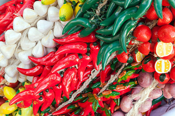 istock Decorative vegetables and fruits on counter 487415882