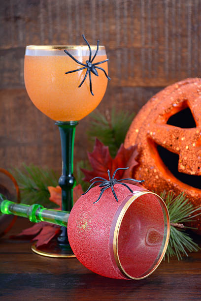 istock Happy Halloween table with Jack O Lantern pumpkin 487416900