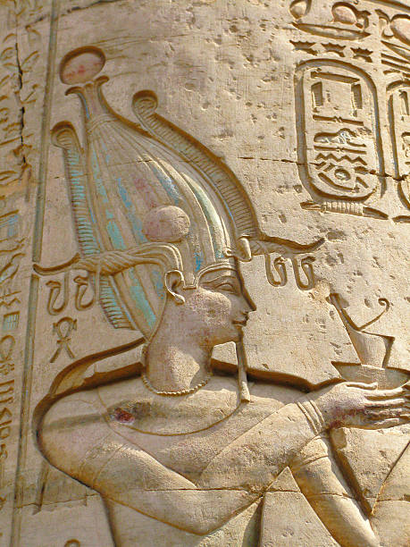 Kom Ombo archaeological site, Egypt: relief of the Pharaoh Archaeological site of Kom Ombo, Egypt: relief of the Pharaoh queen hatshepsut stock pictures, royalty-free photos & images