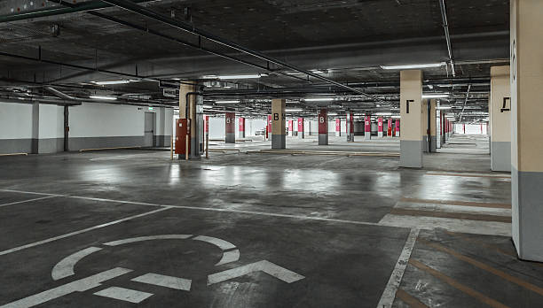 istock Empty parking lot wall. Urban, industrial background 487418852