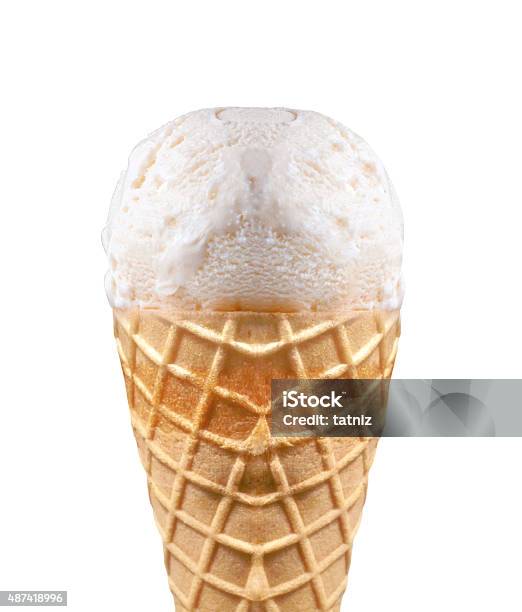 Vanilla Ice Cream With Cone Close Up Stock Photo - Download Image Now - 2015, Close-up, Dairy Product