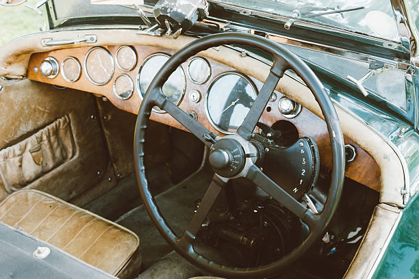 istock Vintage covertible car cockpit with stylish leather interior 487419572