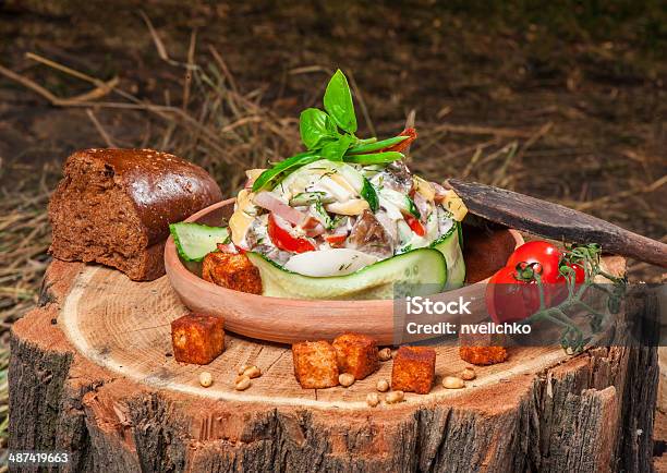 Salad Under Mayo Dressing Stock Photo - Download Image Now - Awe, Bread, Brown