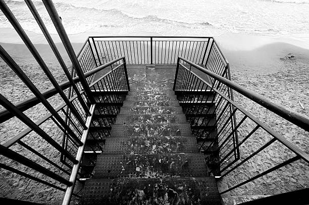 istock Staircase for the beach. Black and White 487421711