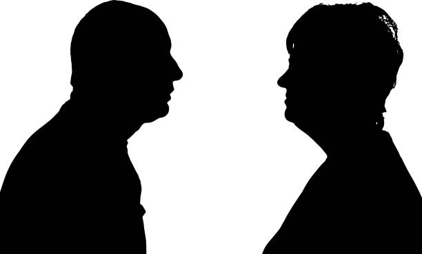 Vector silhouette of people. Vector silhouette of people in different situations. men old senior adult human face stock illustrations