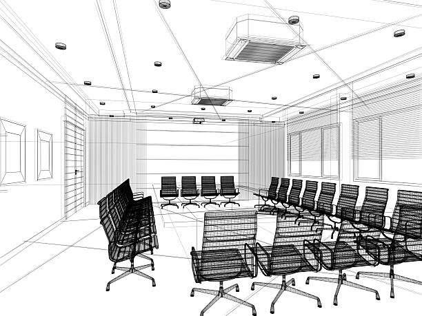 istock sketch design of interior conference, wire frame 487422449