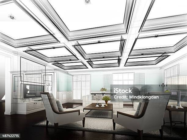 Sketch Design Of Interior Living Stock Photo - Download Image Now - Abstract, Architect, Architecture