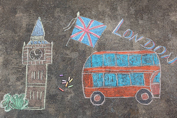 istock hand-drawn London doodles set with colorful chalks 487423378