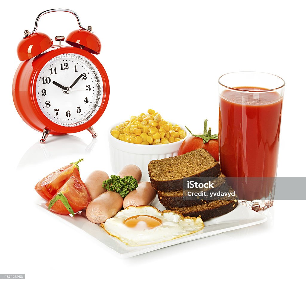 breakfast Breakfast and alarm clock Alarm Clock Stock Photo