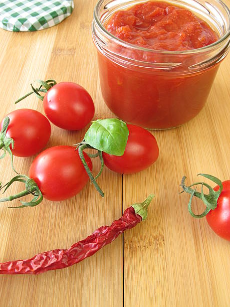 istock Spicy tomato jam with chili pepper 487424071